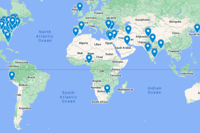 A world map showing the locations of the 93 collegiate institutions participating in the 2025 Design Challenge.