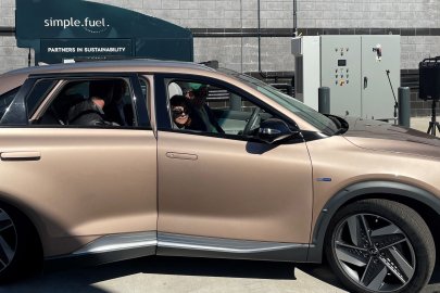 Fuel cell vehicle at a station outside of a stadium