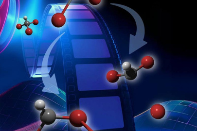 A long-predicted ultrafast isomerization in the UV photochemistry of bromoform is visualized for the first time by femtosecond time-resolved electron diffraction. At 267 nm excitation, the reaction pathway surpasses direct dissociation by a 60:40 margin.
