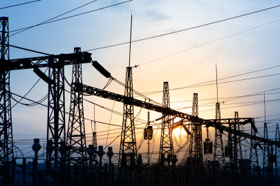 Silhouette of a network transformer at dusk
