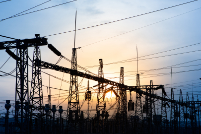 Silhouette of a network transformer at dusk