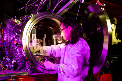 Staff scientist Meng Liang, seen by the Coherent X-ray Imaging instrument, located at the LCLS Far Experimental Hall