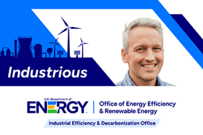 Image of Corey Tyree and the word Industrious with EERE logo beneath