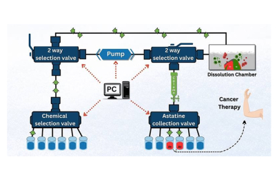 Concept of the automated system for remote dissolution of the irradiated bismuth target and astatine recovery in nitric acid media.