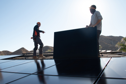 Residential solar system installation in Palm Desert, California.