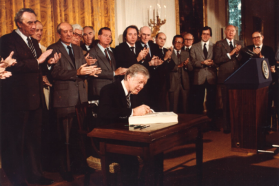 President Carter at the signing ceremony for the Alaska National Interest Lands Conservation Act.