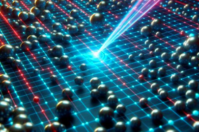 An artist’s impression of an analog quantum computer in which atoms are manipulated by lasers to simulate quantum many-body systems.