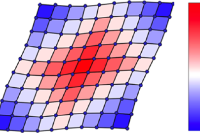 Drawing illustrates in 2-D how electrical conductivity (red) tends to form in the direction of greater mechanical strain (yellow arrows). This property could enable controlling a material’s thermoelectric capabilities via chemical or mechanical methods.