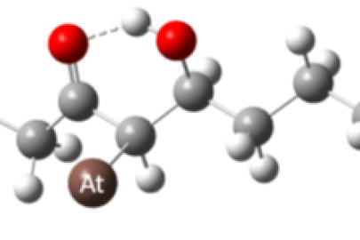 Schematic of the astatine-ketone bond breaking to release free astatine-211.