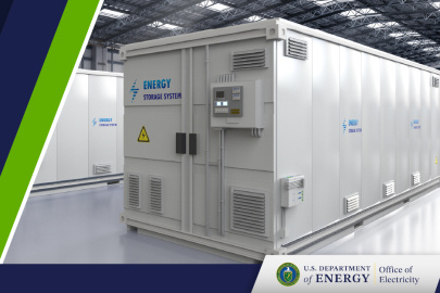 A large energy storage unit in a brightly lit room. 