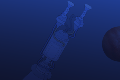Dark blue background with outline of a rocket