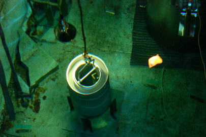A nuclear reactor core underwater