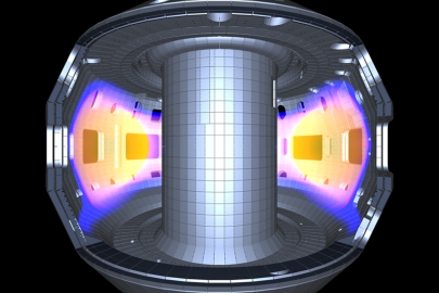 Negative triangularity plasma produced in the DIII-D tokamak during an experimental campaign dedicated to exploring this innovative scenario.