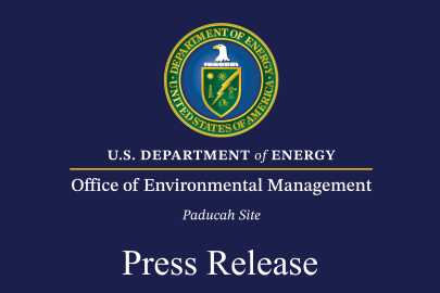 Blue background with the DOE Seal and white text