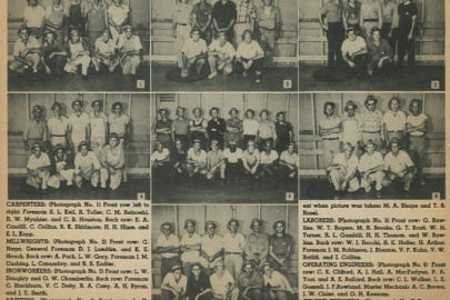 An old newspaper spread with seven different photos and text