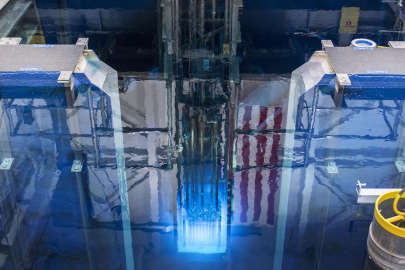 View into the reactor pool at the Penn State University research reactor.