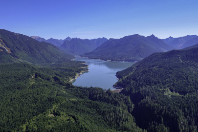 Spada Lake and Culmback Dam from above. Snohomish County, Washington.