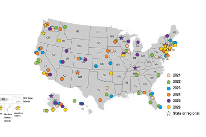 Caption: A map of all Waste to Energy and Materials Technical Assistance Program participants since 2021.