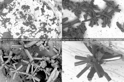 To help develop synthetic ice crystals for their machine learning pipeline, researchers used scanning electron microscopy to measure real ice crystal samples from the Ice Cryo-Encapsulation Balloon (ICEBall) campaign. 