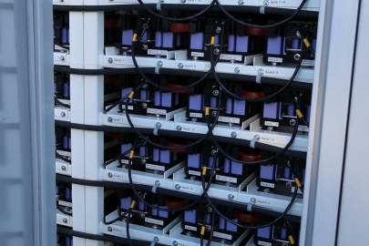 A look at a battery storage system inside a box.