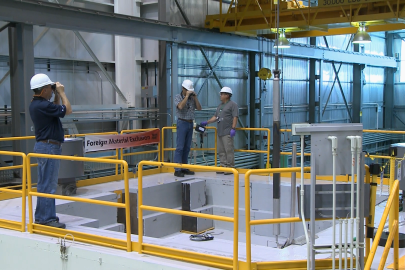 Idaho National Laboratory scientists and engineers perform a fuel inspection at the TREAT reactor facility.