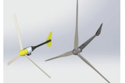 Close-up image of two wind turbine blades.