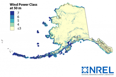 Map showing offshore wind in Alaska.