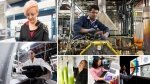 Collage of men and women working in a lab.