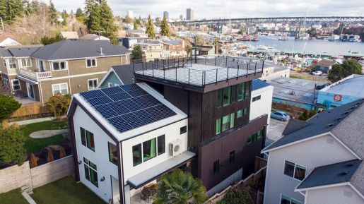 Dwell Development built this 3,989-square-foot custom home in Seattle, Washington, to the high performance criteria of the U.S. Department of Energy Zero Energy Ready Home (ZERH) program.