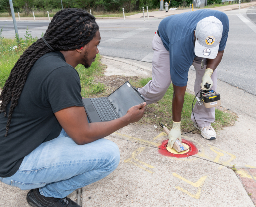 A field monitoring team takes radiological readings in the area surrounding Camp Mabry in Austin, Texas, during the Cobalt Magnet 22 exercise.