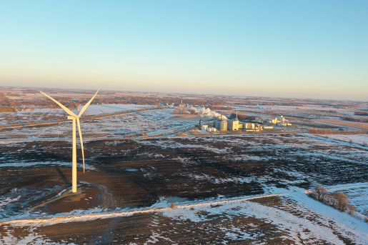 Aerial view of a distributed wind facility.