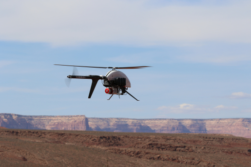 A drone flies over the Mexican Hat, Utah Disposal site, Spring 2022.