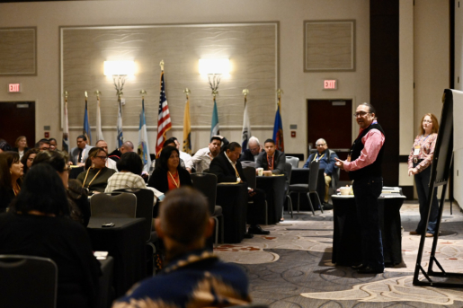 Attendees join discussion during the tribal leader caucus at the 2022 Tribal Clean Energy Summit in Washington, DC.