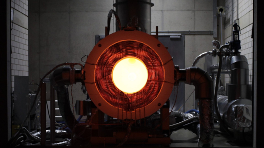 Synhelion solar receiver glows after reaching high temperatures for cement production.