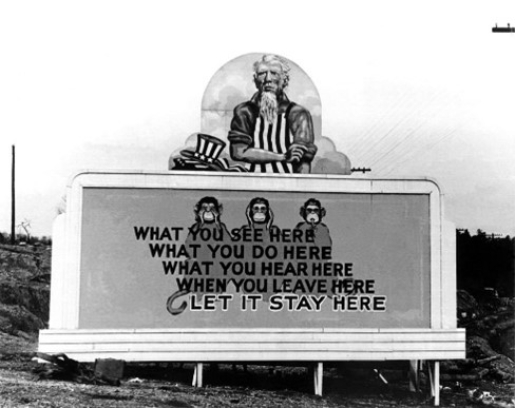 Black and white sign.