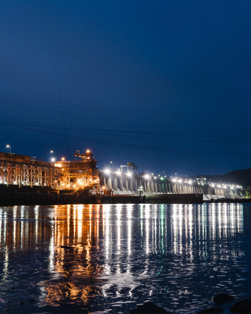 A dam at night