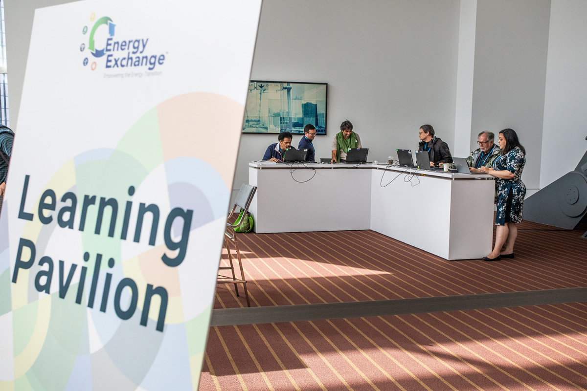 A sign at a conference reading, "Learning Pavilion."