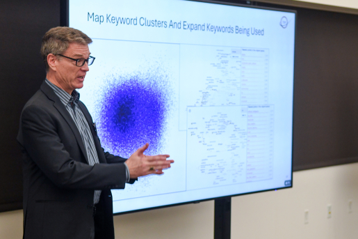  A presenter at the Frontiers in Energy Storage workshop. 