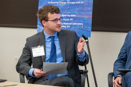 Ben Shrager speaks at the Frontiers in Energy Storage workshop. 