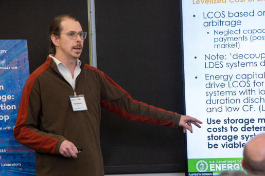 Rigel Woodside from NETL speaks at the Frontiers in Energy Storage workshop. 