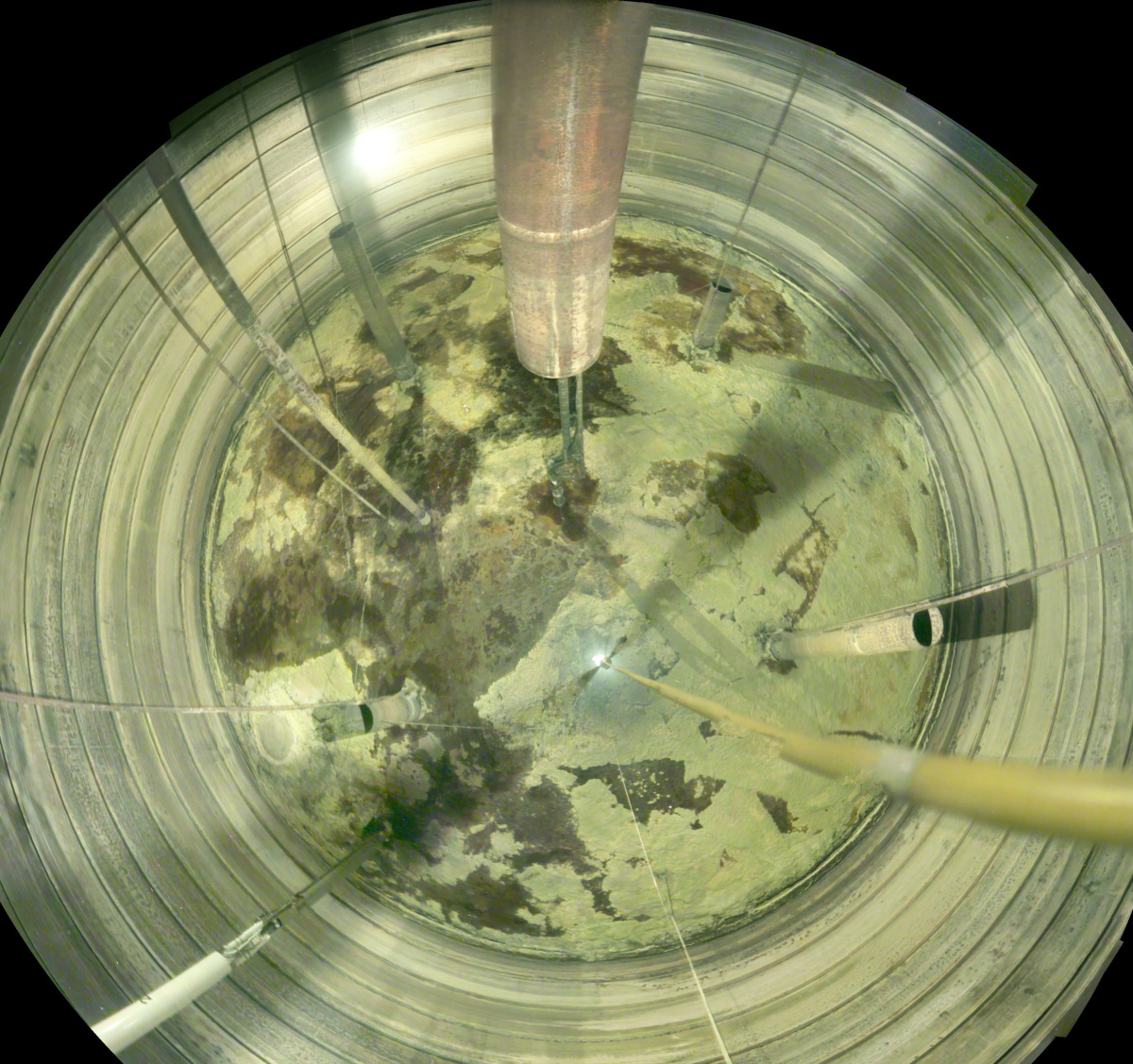 An aerial view of the inside of a storage waste tank