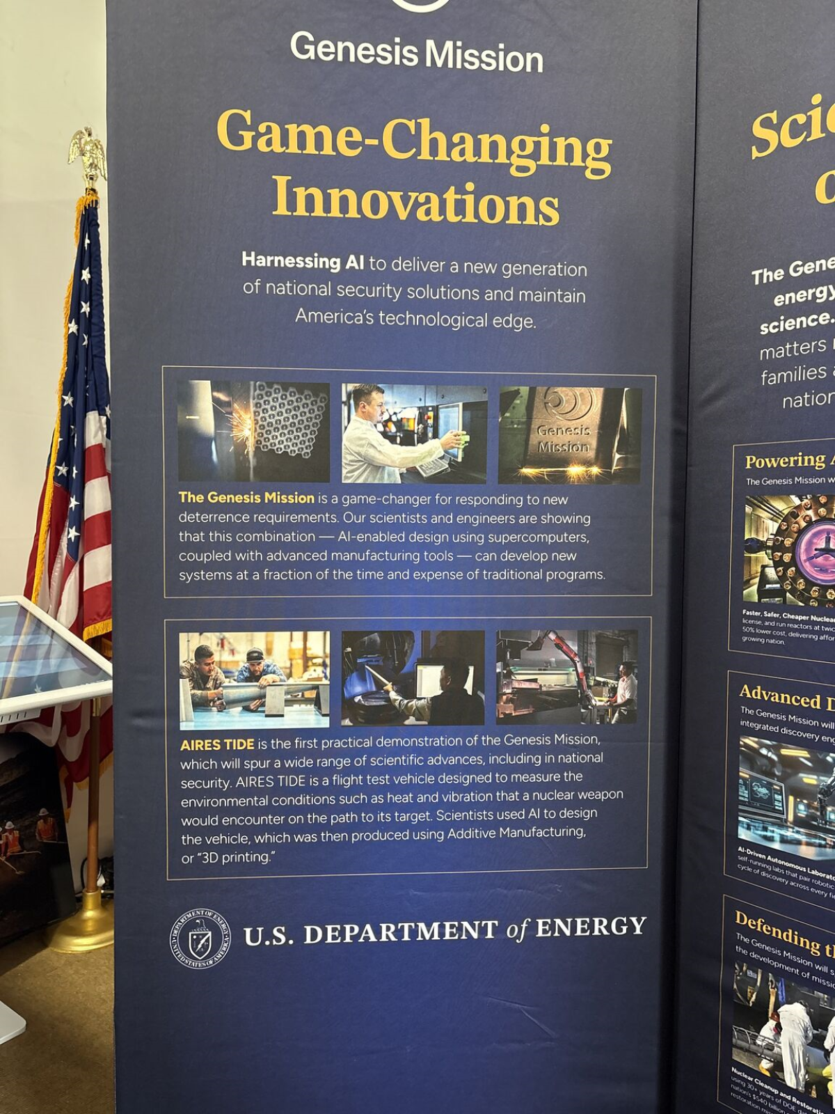 Booth Panel with narrative on the Genesis Mission