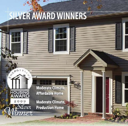 Urbane’s first home, built for $36 per ft2 in 2008, incorporated both energy efficiency and strategies to reduce building costs. The home won two EnergyValue Housing Awards, and homebuyers began seeking out the builder for energy-efficient, high-quality homes. Photo of a Housing Award logo with a home.