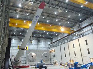 Clipper Windpower’s C96 (46.7m) blade installed for commissioning testing at the WTTC.