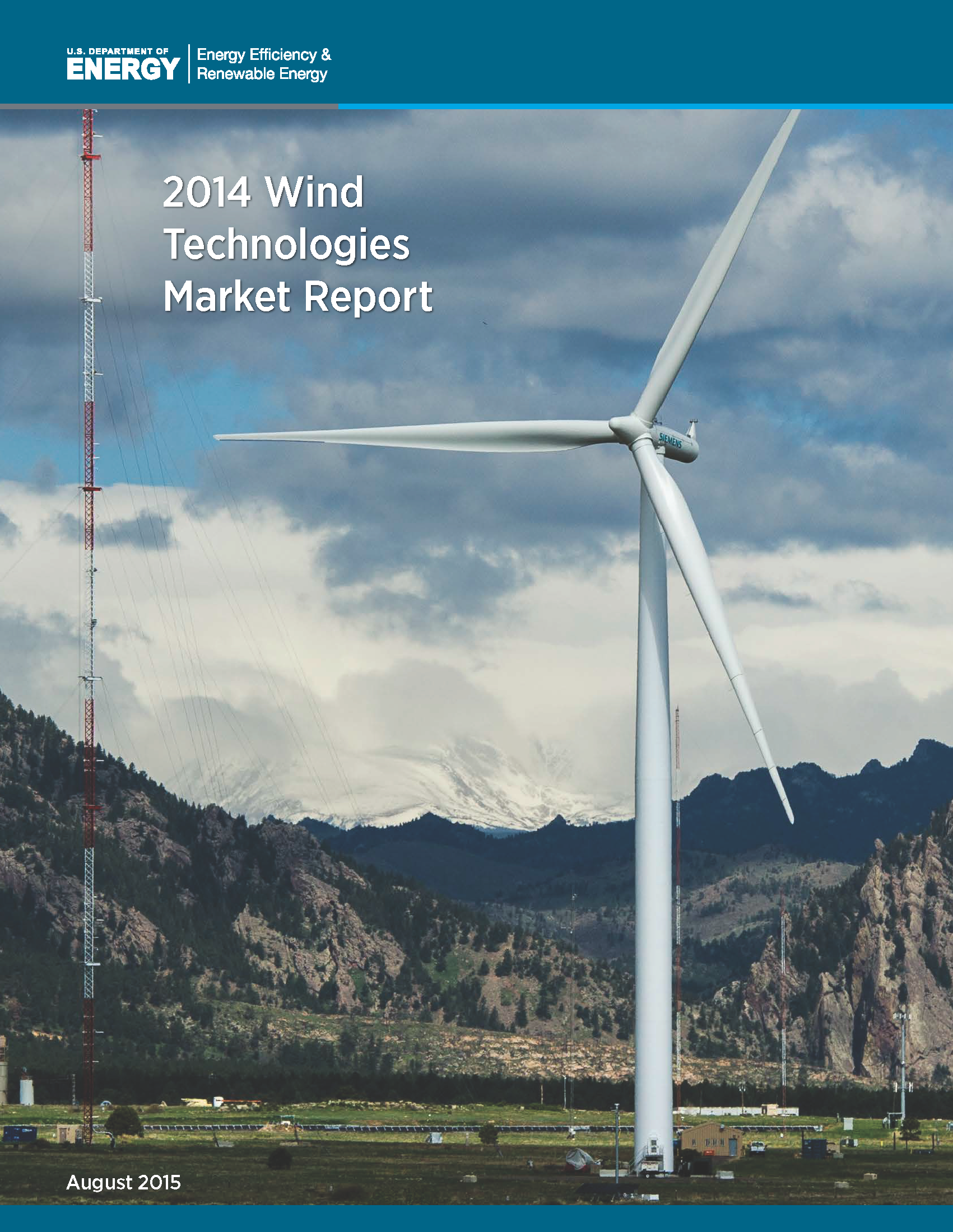 A photo of the cover of the 2014 Wind Technologies Market Report.