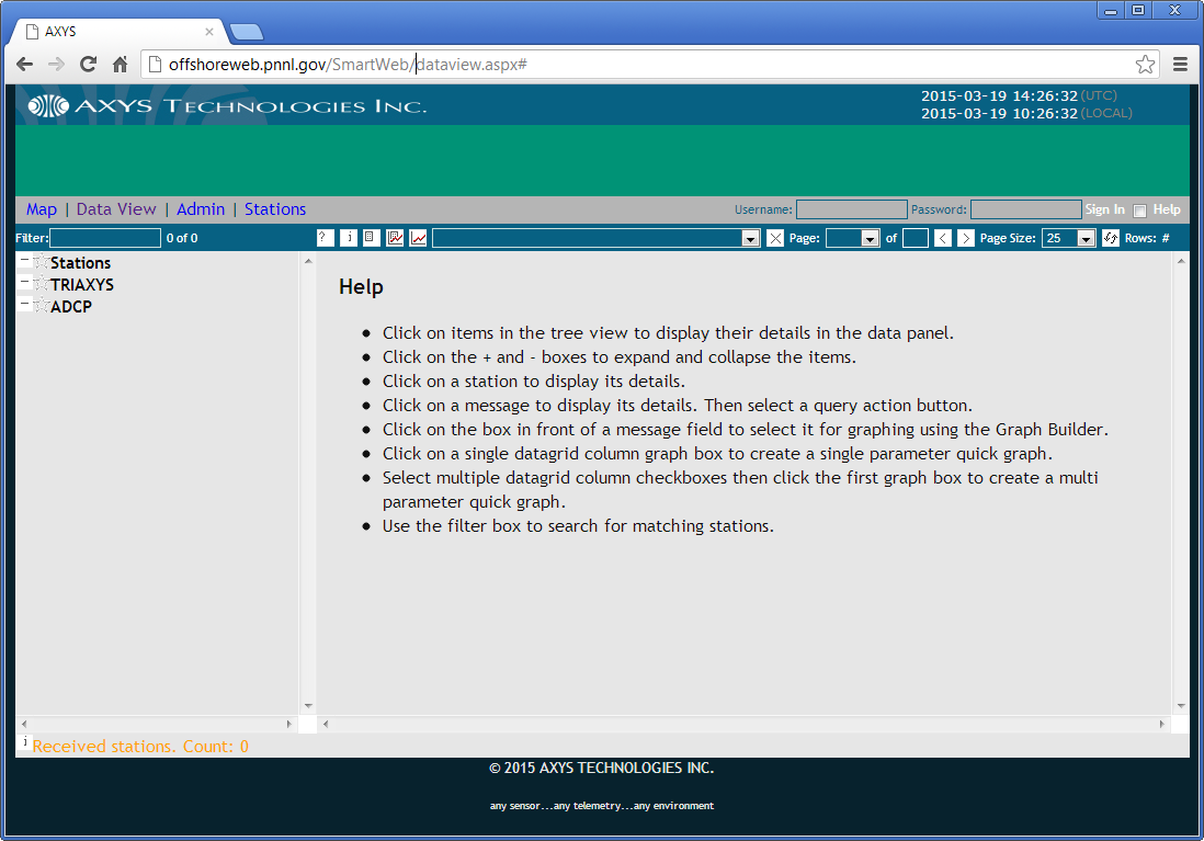 The first in a series of screenshots of the AXYS data portal.