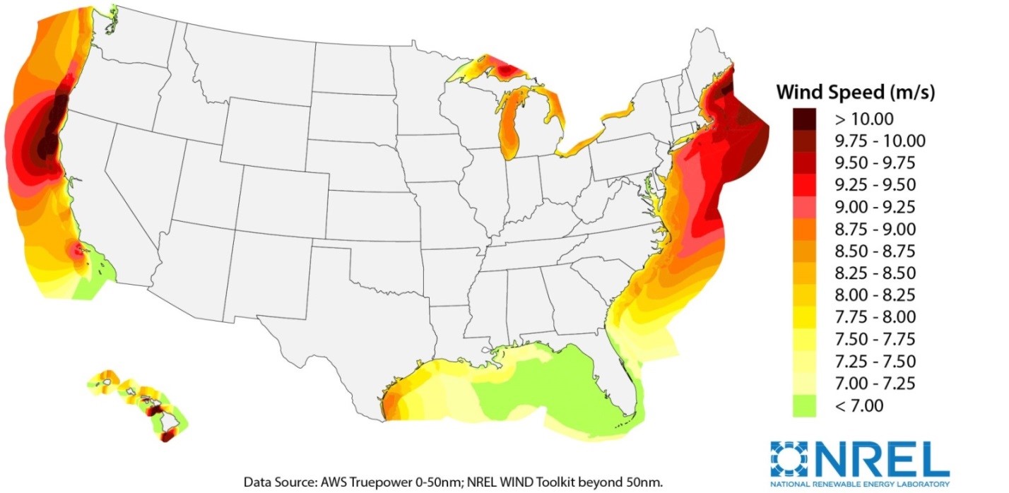 Offshore wind speeds at 100 meters were used for the 2016 U.S. Offshore Wind Resource Assessment (OSWRA) MAP 1.jpg