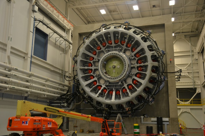Clemson University’s 15-MW wind turbine drivetrain testing facility in South Carolina. <em>Photo by Clemson University</em> A photo of a large dynamometer in a warehouse in Clemson.
