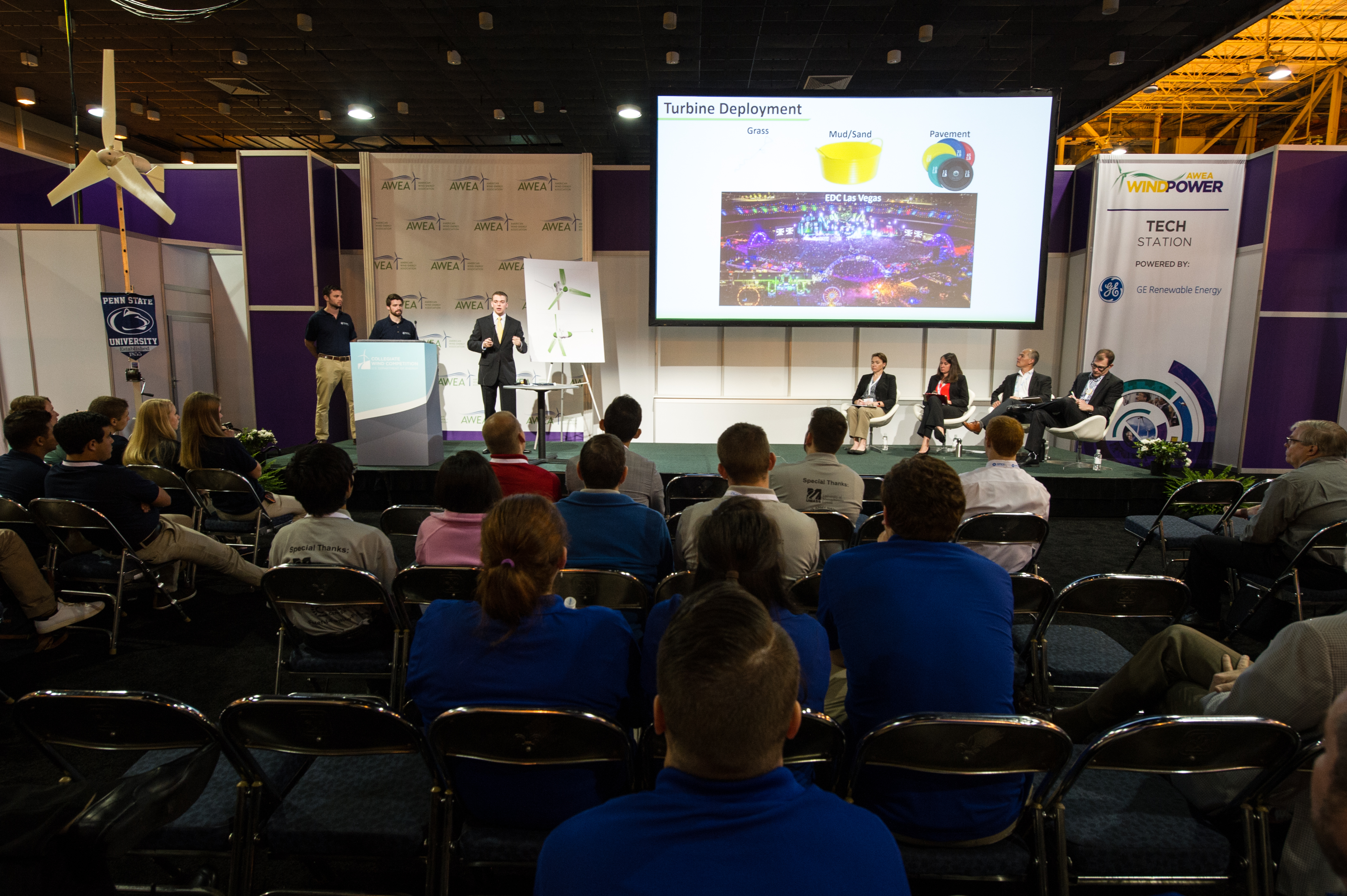 Penn State takes the stage during public pitches. (Dennis Schroeder, National Renewable Energy Laboratory) Pitch.jpg