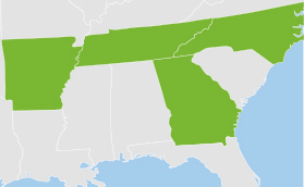 The Southeast Industrial Energy Alliance <em>Save Energy Now</em> Partnership Program utilized its state award from AMO to provide assessments and technical support to industrial companies, as well as to offer trainings to establish the required skills in the marketplace. The team also focused on promoting and marketing so results could be replicated by other companies. Map highlighting the U.S. States in the Southeast Industrial Energy Alliance